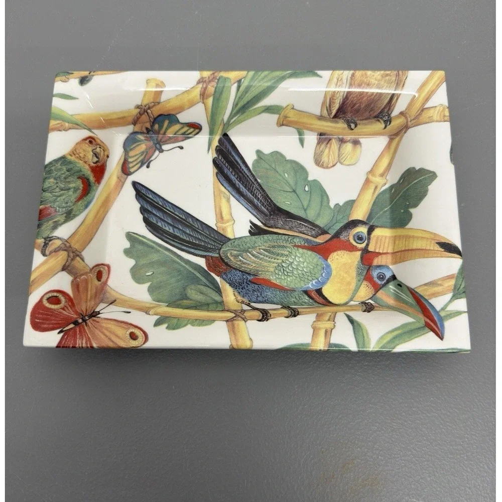 Mayor's Italian Porcelain Tray Parrot vintage resort Tropical Birds #36